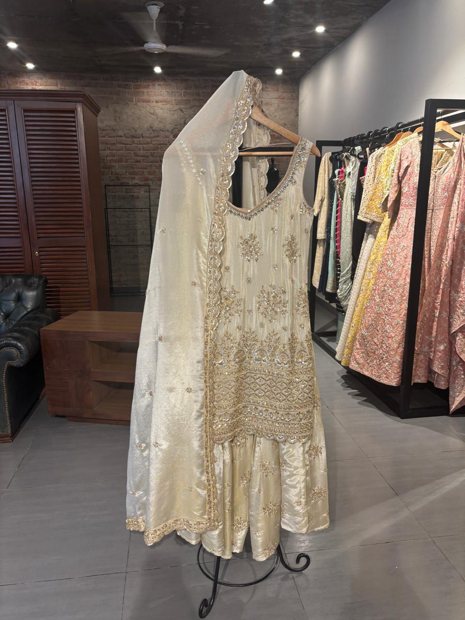 Ivory Embroidered Sharara